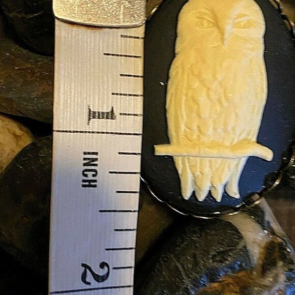 Owl White Black Cameo Brass Adjustable Ring Birds - Picture 6 of 8